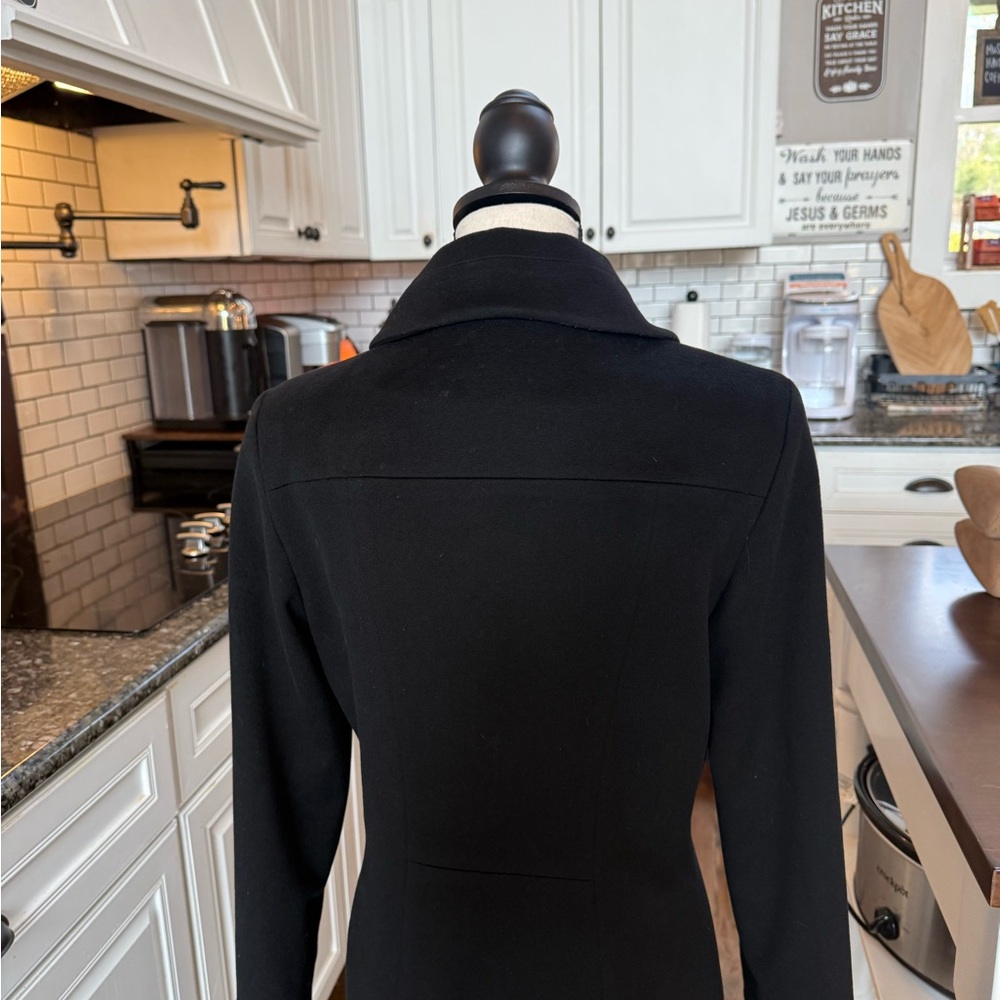 FLEURETTE - Elegant Black Wool Women's Trench Coat - Picture 5 of 8
